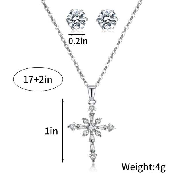 Elegant diamond cross necklace set