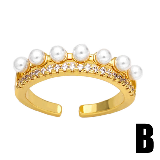 INS pave setting diamond bloom flower leaf adjustable rings