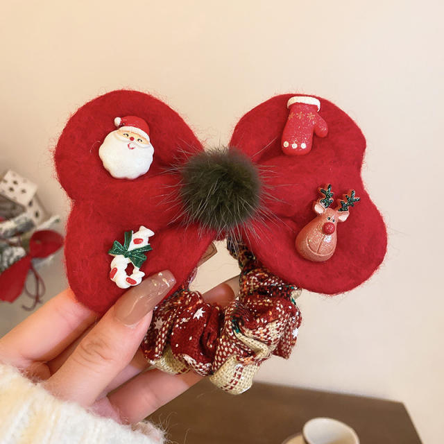 Christmas series red color bow scrunchies