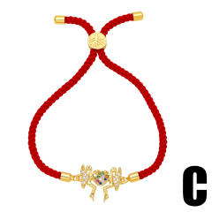 Creative pave setting diamond pet paw bone red rope bracelet