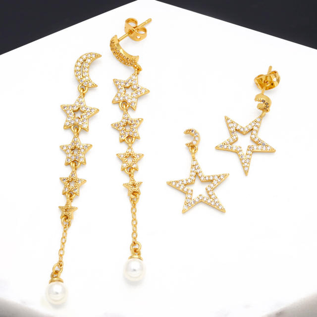 Elegant pave setting diamond hollow star earrings