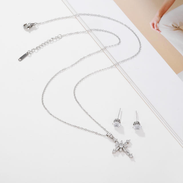Elegant diamond cross necklace set
