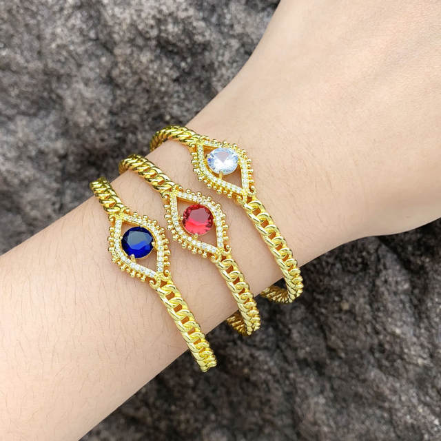 Color cubic zircon hollow evil eye cuff bangle