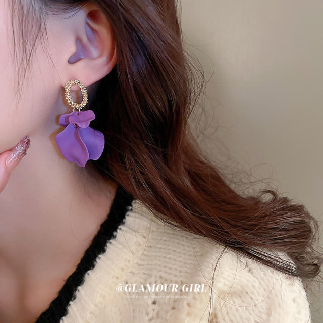 925 needle colorful petal earrings
