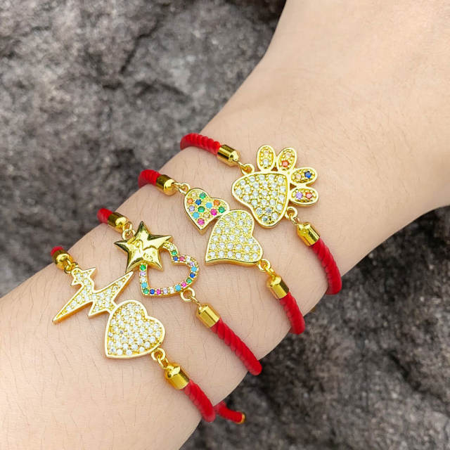 Personality color cubic zircon heart heartbeat slide bracelet