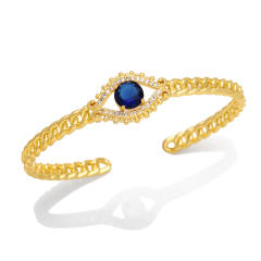 Color cubic zircon hollow evil eye cuff bangle