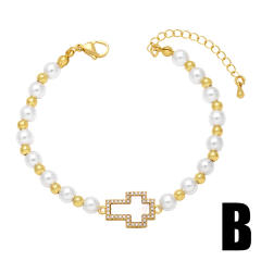 Vintage ins trend pearl beads hollow cross bracelet