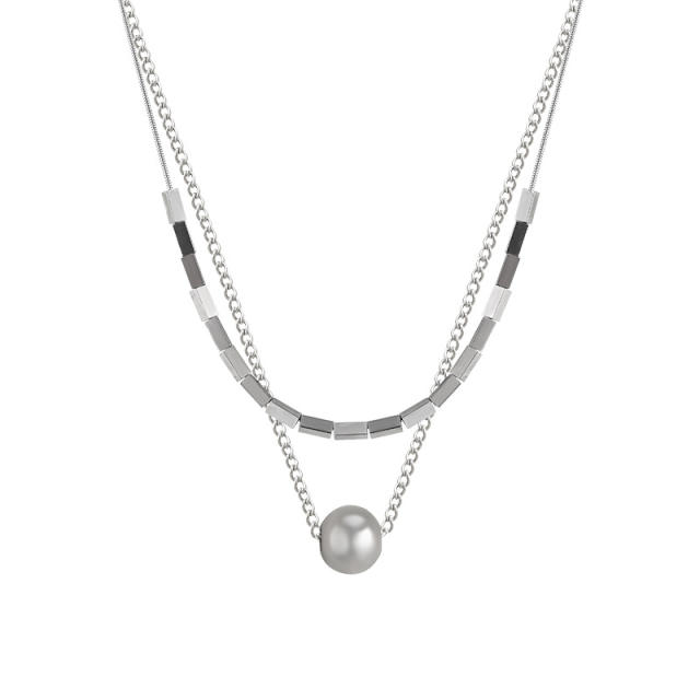 Geometric beads two layer silver color necklace