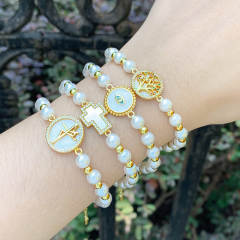 Vintage ins trend pearl beads hollow cross bracelet