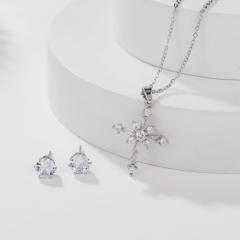 Elegant diamond cross necklace set