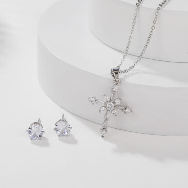 Elegant diamond cross necklace set