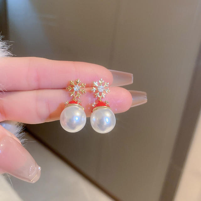 925 needle christmas snowflake pearl earrings