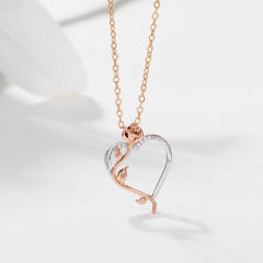 Concise hollow heart rose flower pendant necklace