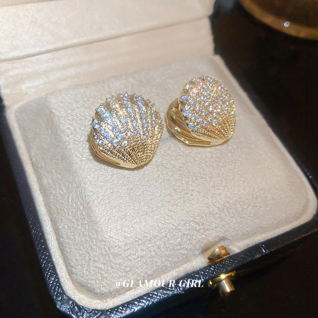 925 needle diamond shell design huggie earrings
