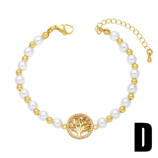 Vintage ins trend pearl beads hollow cross bracelet