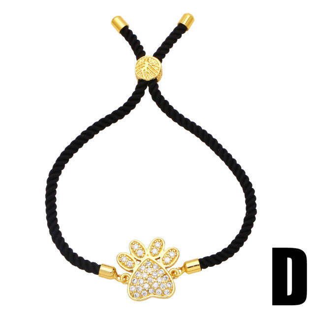 Creative pave setting diamond pet paw bone red rope bracelet