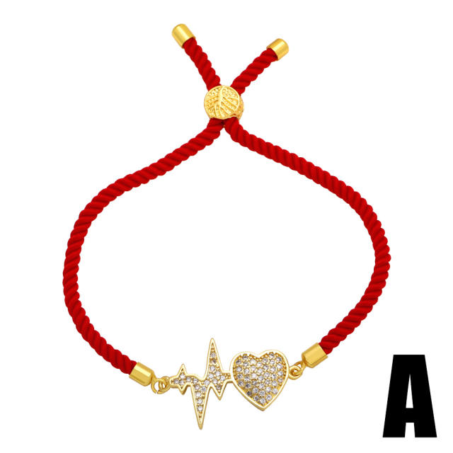 Personality color cubic zircon heart heartbeat slide bracelet