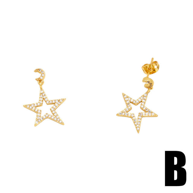 Elegant pave setting diamond hollow star earrings