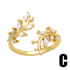 INS pave setting diamond bloom flower leaf adjustable rings