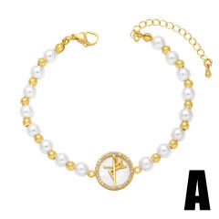 Vintage ins trend pearl beads hollow cross bracelet