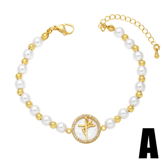 Vintage ins trend pearl beads hollow cross bracelet