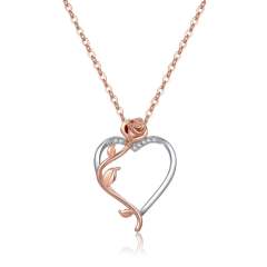 Concise hollow heart rose flower pendant necklace