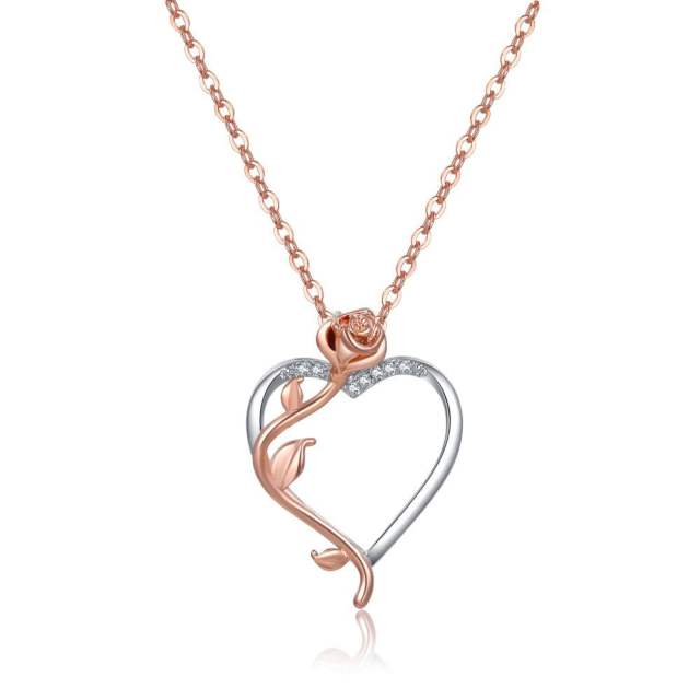 Concise hollow heart rose flower pendant necklace