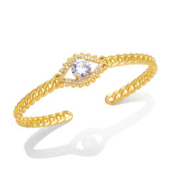 Color cubic zircon hollow evil eye cuff bangle