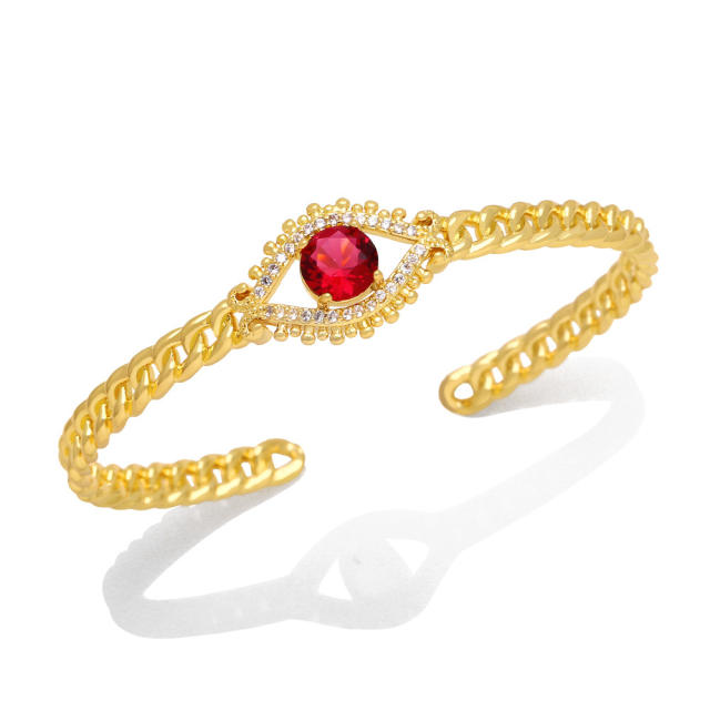 Color cubic zircon hollow evil eye cuff bangle
