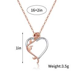 Concise hollow heart rose flower pendant necklace