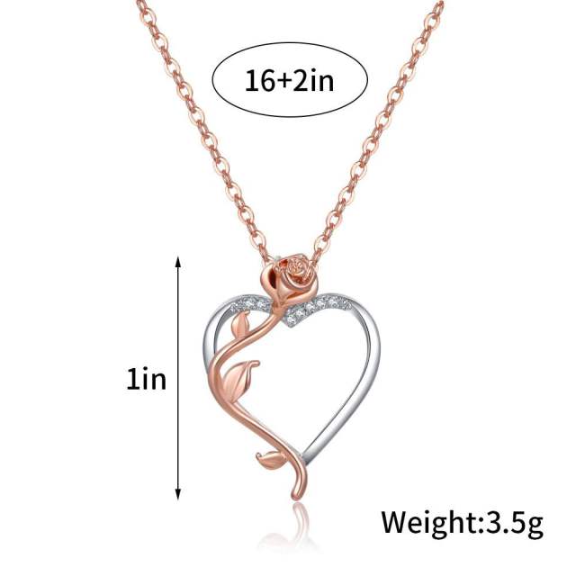 Concise hollow heart rose flower pendant necklace