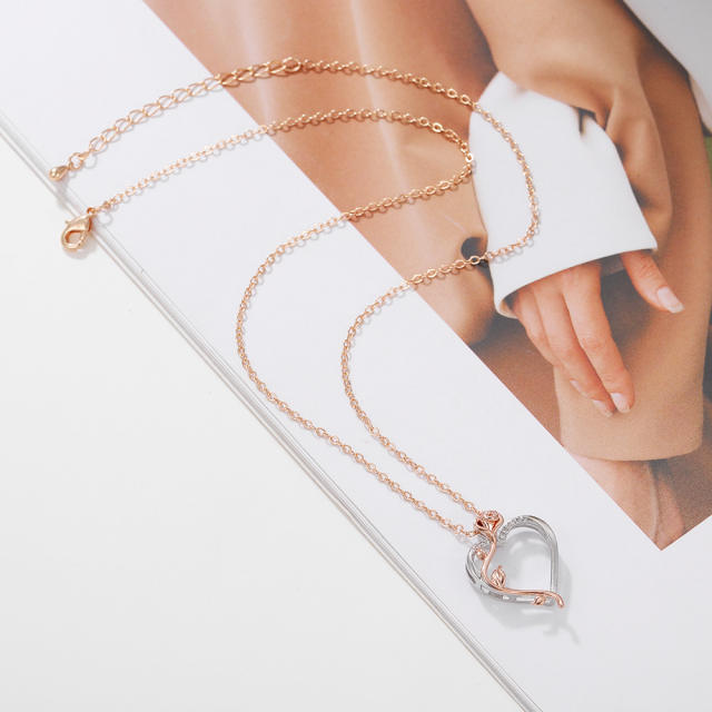 Concise hollow heart rose flower pendant necklace