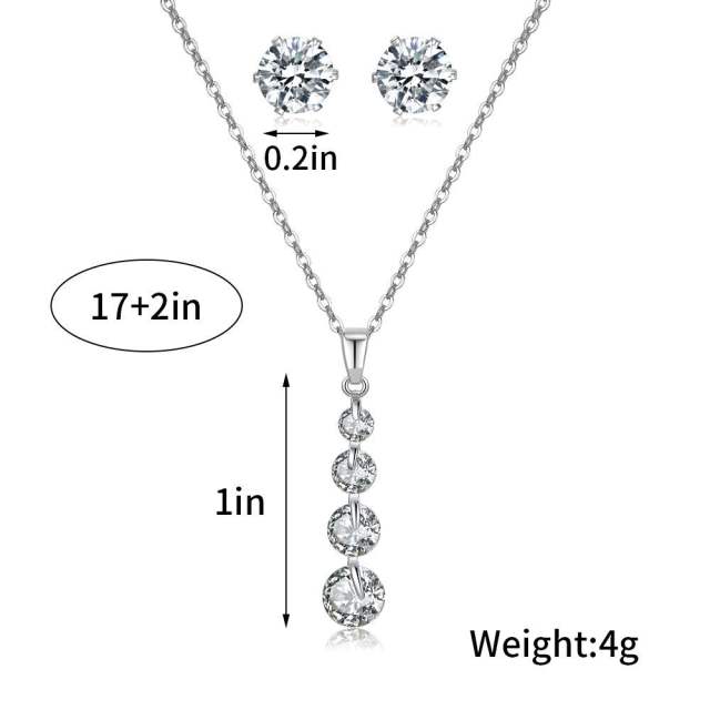 Concise diamond pendant necklace set