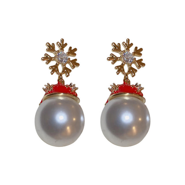 925 needle christmas snowflake pearl earrings