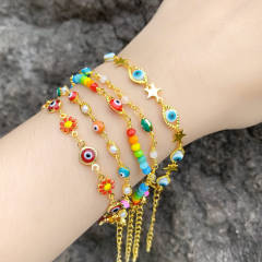 Boho colorful seed beads evil eye bracelet