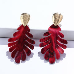 Korean fashion vintage acrylic leaf earrings