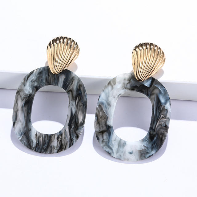 Elegant hollow square acrylic metal shell earrings