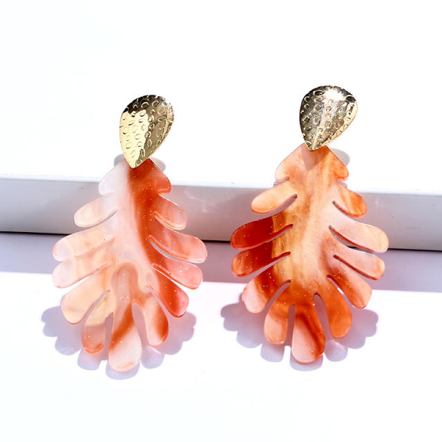 Korean fashion vintage acrylic leaf earrings