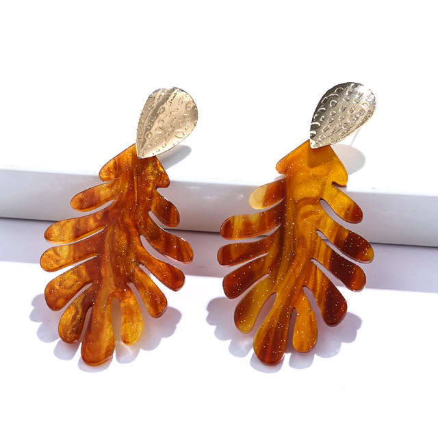 Korean fashion vintage acrylic leaf earrings