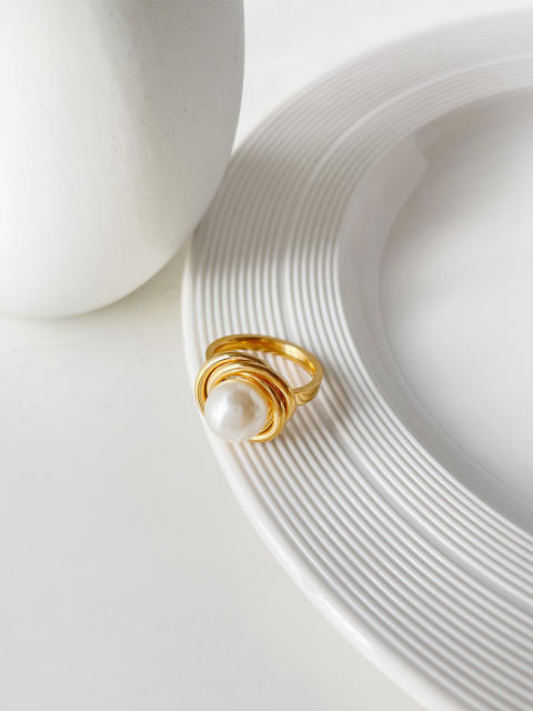Korean fashion pearl stainless steel rings
