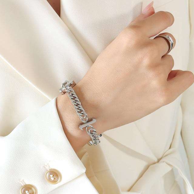 Hiphop number chunky stainless steel bracelet
