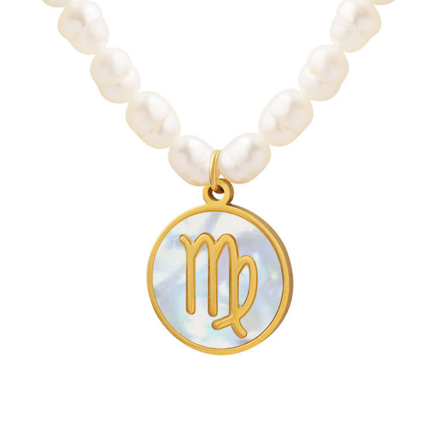Water pearl beads zodiac pendant necklace