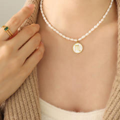 Water pearl beads zodiac pendant necklace