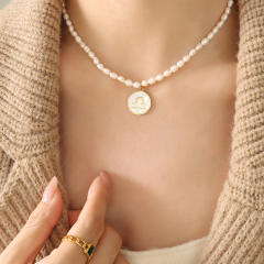 Water pearl beads zodiac pendant necklace