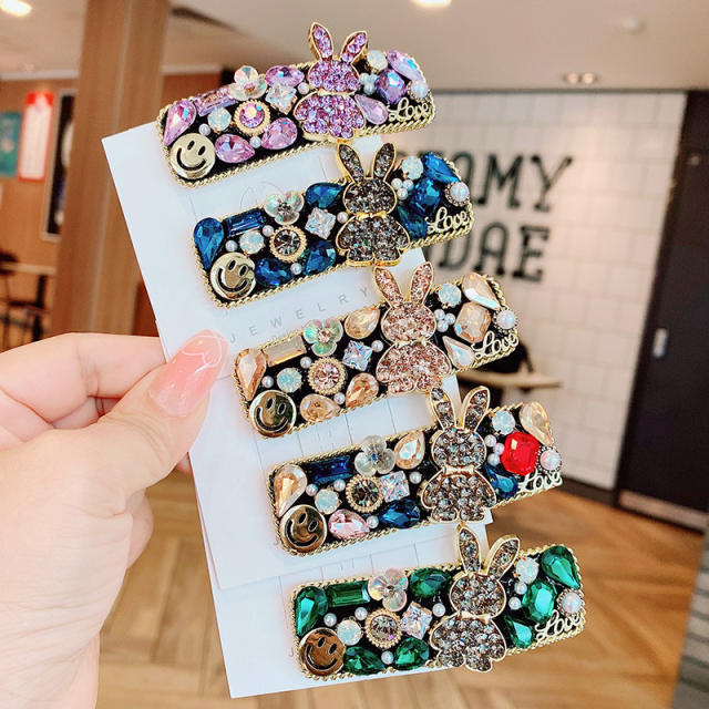Amazon cute rabbit colorful crystal snape hair clips
