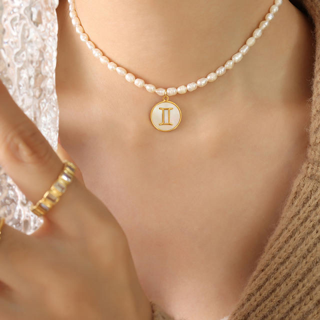 Water pearl beads zodiac pendant necklace