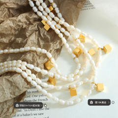 Popular stainless steel cube water pearl choker necklace