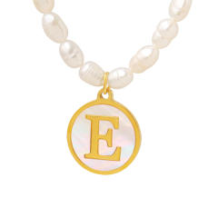 French vintage coin pendant initial necklace water pearl necklace