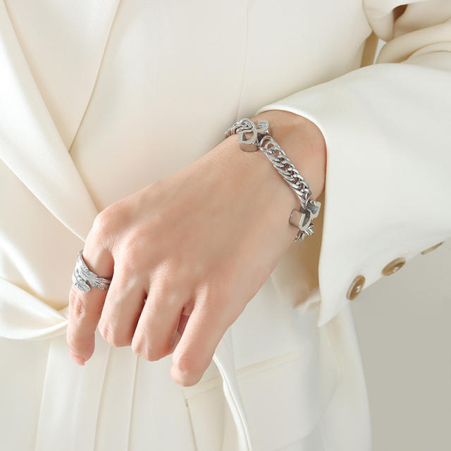 Hiphop number chunky stainless steel bracelet