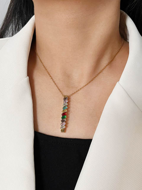 New design rainbow cubic zircon bar necklace